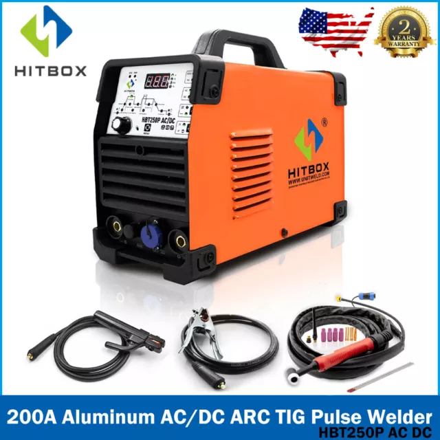 HITBOX Aluminum AC/DC TIG Pulse Welder 220V 200A Digital ARC TIG Welding Machine