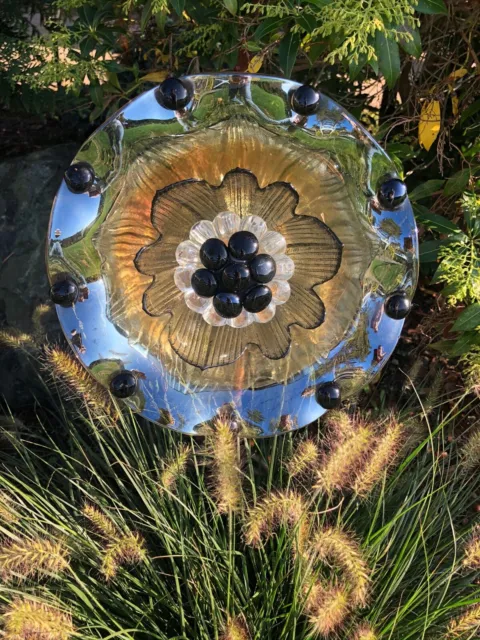Vintage glass plates flower garden art decoration