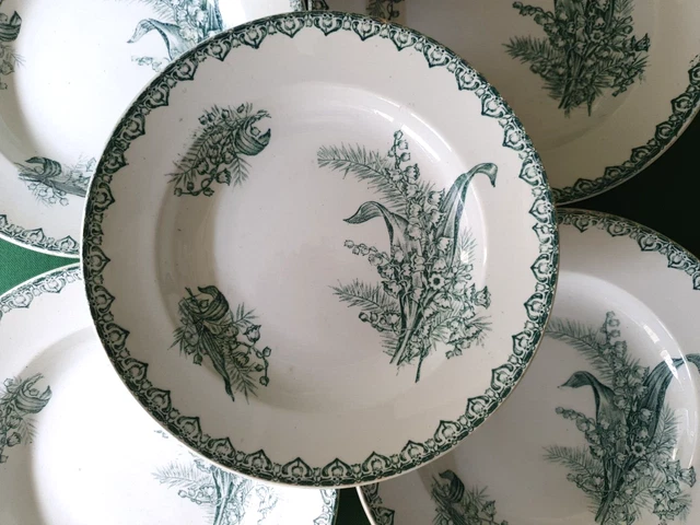 9 Assiettes creuses en faïence ancienne St Amand Muguet - espriantik31