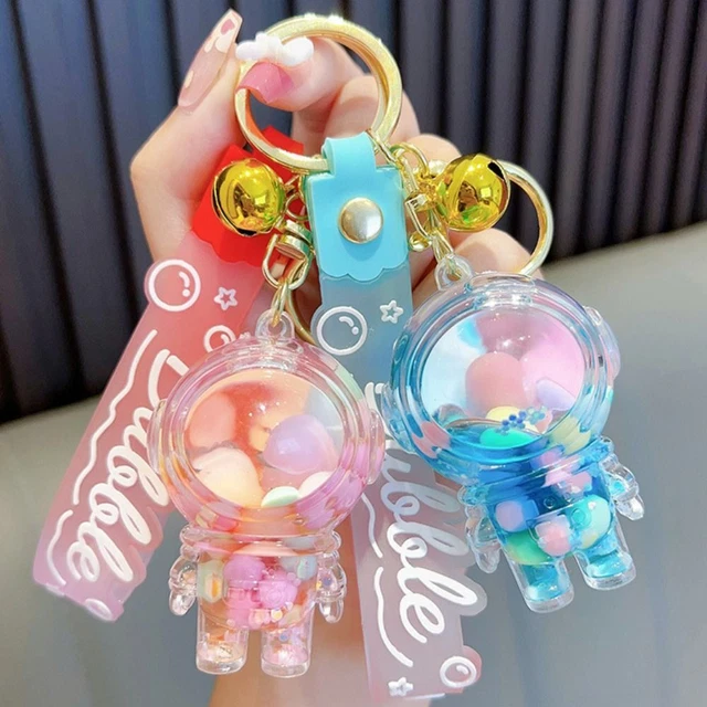 Quicksand Bottle Cartoon Space Man Pendant Floating Oil Liquid Keyring  Student