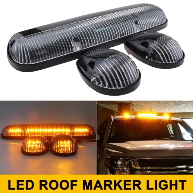 3Pcs Amber LED Cab Roof Marker Top lights For Chevrolet Silverado 1500 2500 3500