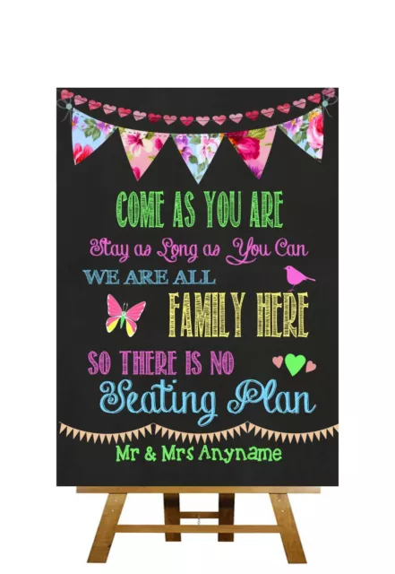 Bright Chalkboard Style No Seating Plan Personalised Wedding Sign