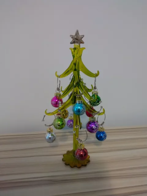 Pier 1 Imports Glass Christmas Tree (1) Wine Charm (12) Set 9” Tall