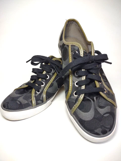 COACH Dee Casual Sneakers Black Gray Green Signature C Canvas Shoes Size 8.5 B