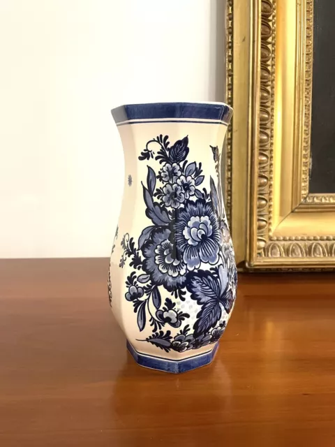 Delft Hollande Bleu Blanc Porcelaine Vase Delft Motif de Fleur Marqué 2