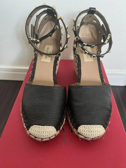 VALENTINO GARAVANI Studs Wedge sole Sandal 35 Black Women Auth Used from Japan