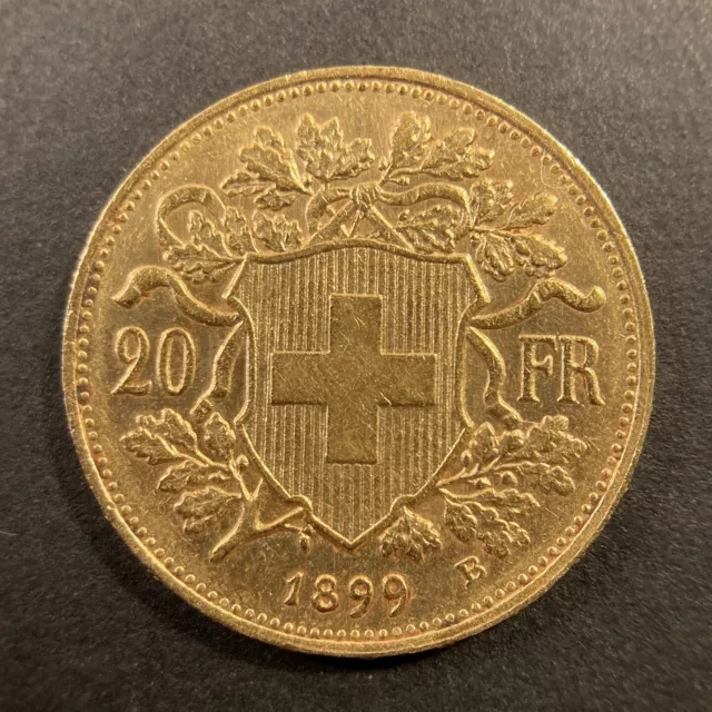 1899 20 Francs Switzerland Swiss Helvetia Vreneli Gold Coin