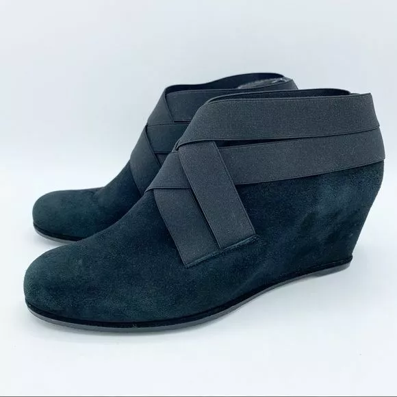 Stuart Weitzman Be Happy Black Suede Hidden Wedge Booties Criss-cross Elastic