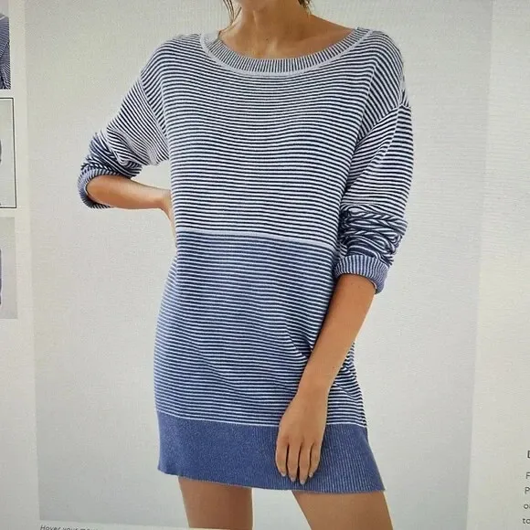 Anthropologie Daily Practice Knit Dress Tunic Size M Sweater Blue Ribbed