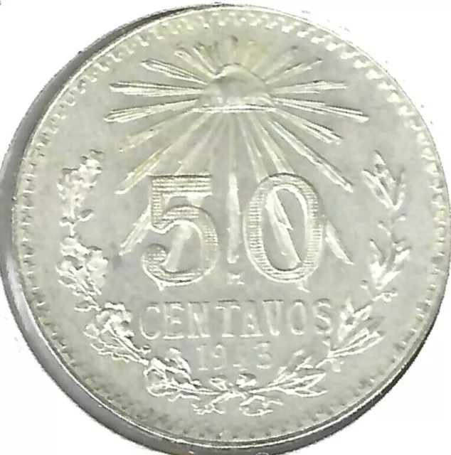 1943 Mexico Uncirculated Silver Fifty Centavos Coin