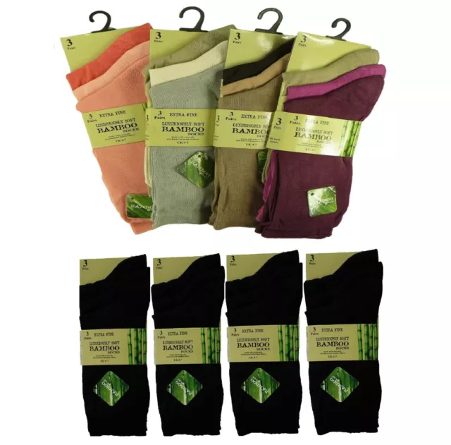 New Ladies 6 Multi Pack Extra Fine Bamboo Super Soft Anti Bacterial Socks UK 4-7