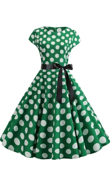 Kleid Rockabilly 50er Jahre A-Linie grün Polka Dots Swing XL Pin Up Cocktail