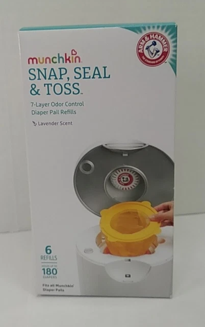 New Munchkin Arm & Hammer Diaper Pail Snap Seal and Toss Refill Bags 6 Pack