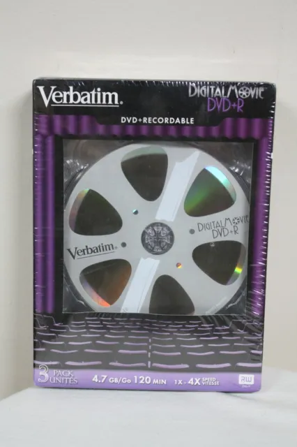 Verbatim DVD+R Recordable Digital Movie 3 Pack 4.7GB 120min 4X Speed Vitesse