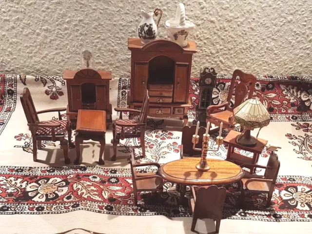 Puppenhaus im Historismus 18Teile, Spielzeug Wohnzimmer Möbel Puppenstube~1900