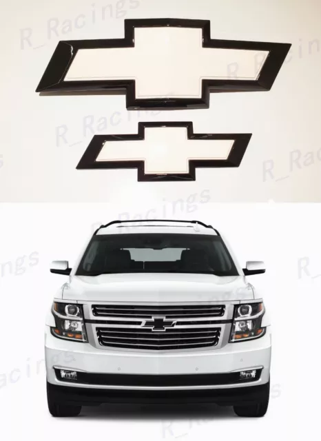 2015-2020 Chevrolet Tahoe Suburban Gloss Black White Bowtie Emblems Front Rear