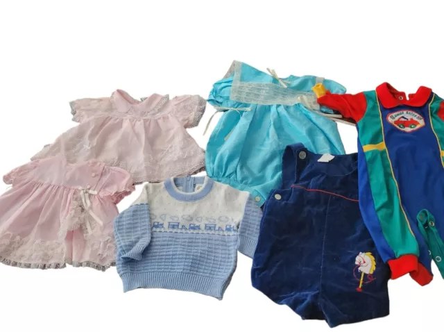 Vtg Lot 6 Baby Dress Romper Reseller 60s 70s 80s Newborn to 12 months