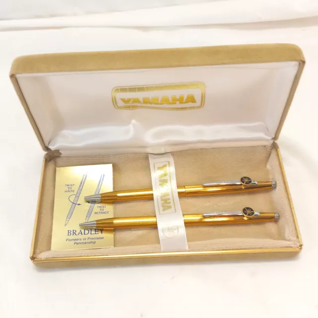 Vtg Bradley Ballpoint Pen and Pencil Set Gold Silver w/ Folding Case Yamaha Logo