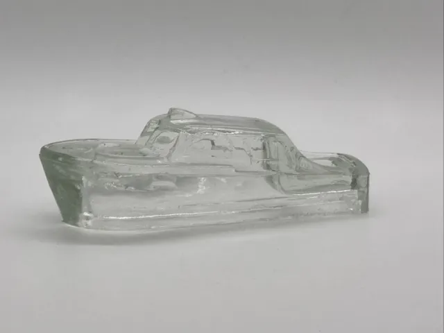 Vintage Clear Glass Boat Yacht Shaped Figurine Nautical Decor Paperweight