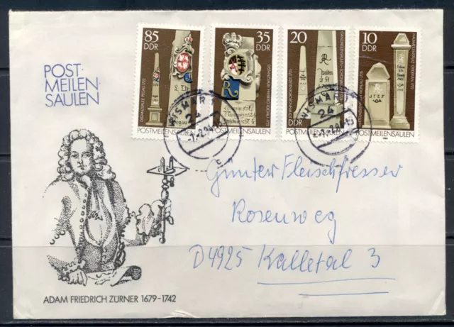 DDR 1984  Mich Nr 2853-56  Postmeilensäulen Satzbrief Ersttag-Ortsstempel