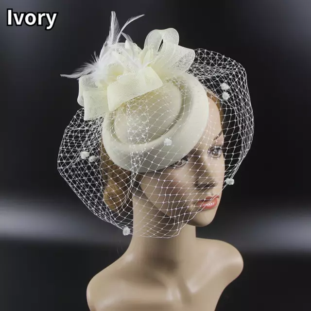 Women's Headwear Hats 50s Pillbox Hat with Veil Wedding Bridal Party Headwear~