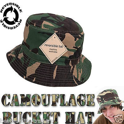 NUOVO Adulto Camoflauge Bucket Hat Fishing Hiking Cappello da tre dimensioni 58 59 60 CM