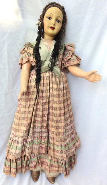 Grande Poupée De Foire Française 72 Cm – Tenue Complète D'origine – Très Bon état