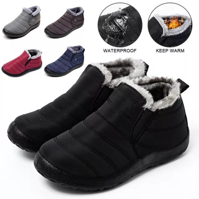 Mens Snow Ankle Boots Ladies Winter Warm Fur Lined Waterproof Sneakers Shoes