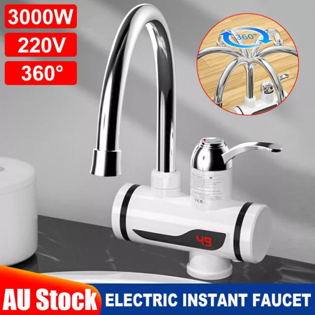 3KW Electric 360°LED Fast Instant Faucet Tap Cold Hot Water Heater Safe Kitchen