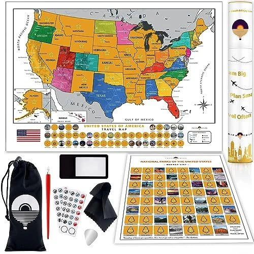 Large Scratch off Map of United States + ALL 63 US National Parks Scratch off