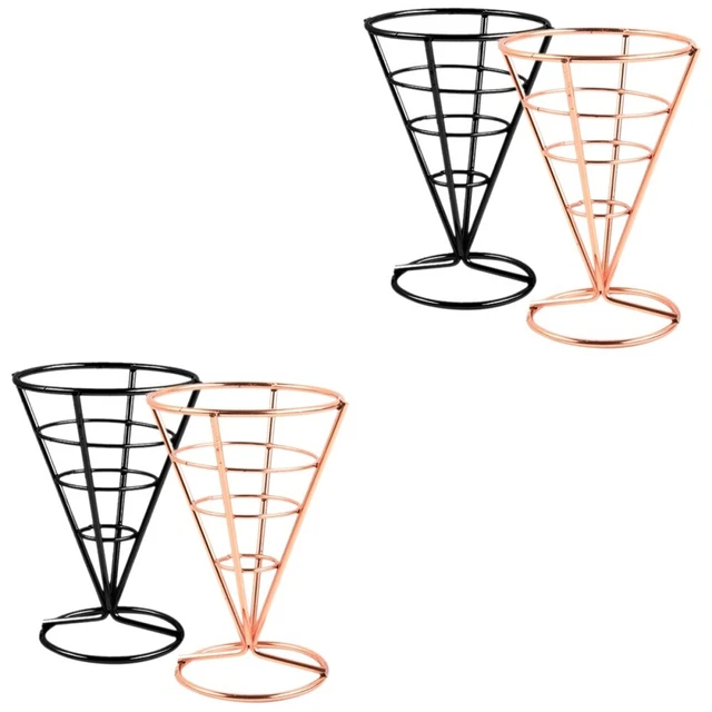 4 pcs French Fries Cone Holder Creative Hollow Fried Food Basket Desktop Bread