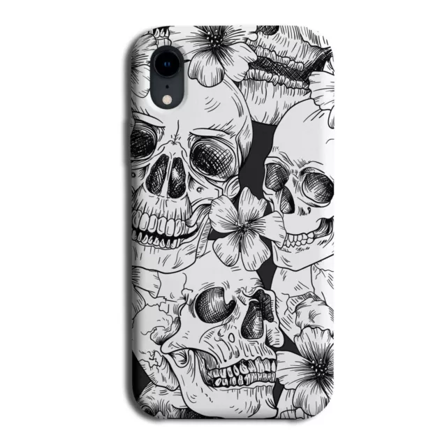 Dark Gothic Cartoon Skulls Phone Case Cover Drawing Art Skull Heads Floral E622