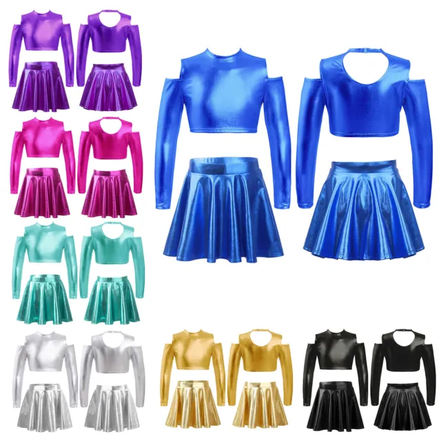 Girls Set Training Outfit Dance Costume Kids Crop Top Performance Skirt 2pcs