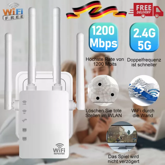 1200Mbit/s WLAN Repeater Router Range WiFi Wireless Signal Verstärker Booster DE