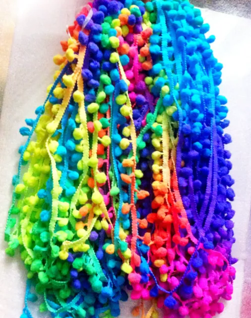 POM POM BOBBLE TRIM FRINGE * Multicolored RAINBOW POMPOMS * Ball 1cm (0.4") By M