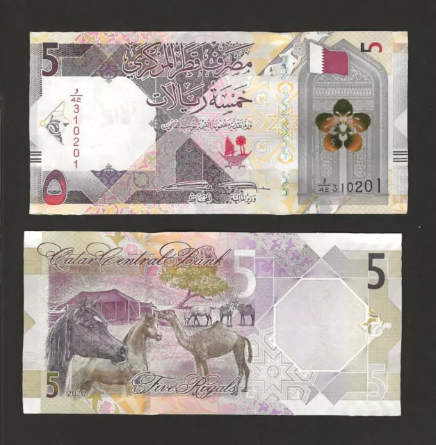 QATAR 5 Riyals 2020, P-33a First Date New Series, Pack Fresh UNC Grade.