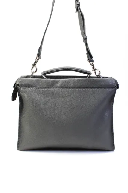Fendi Womens E2303741 Fendi Peekaboo Fit Bus Satchel Handbag Gray Leather