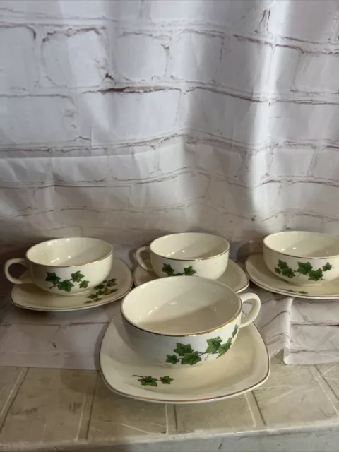 8 Piece Paden City Pottery Made In The USA 4 Teacups 4 Saucers