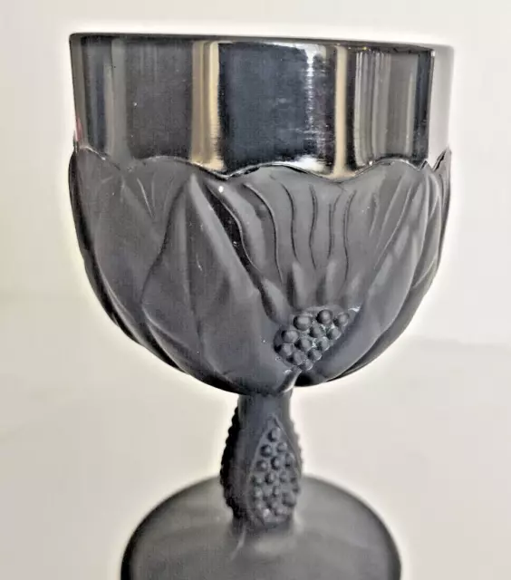 Victorian Black Gothic Pressed Glass Hand Carved Goblet 5 1/2" Tall