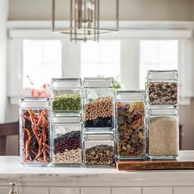 Anchor Hocking Stackable Square Glass Jar with Lid Storage Tea Coffee Lentils