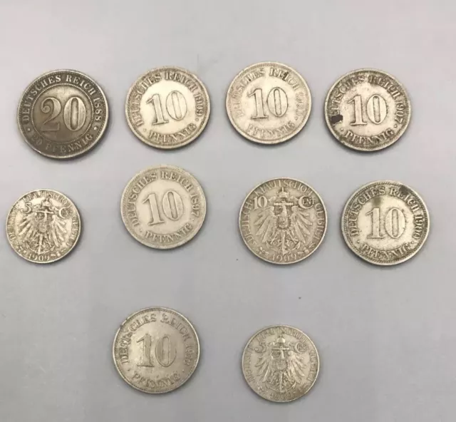 EP11:  10 pcs 600 silver 1888 - 1913 DEUTSCHES REICH PFENIG COIN