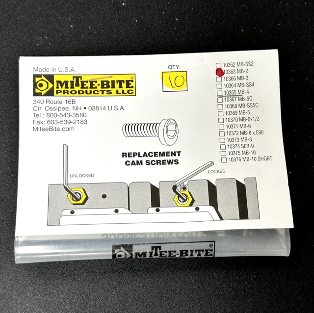 MITEE BITE 10363 CAM SCREW 8-32, PACK OF 10, New