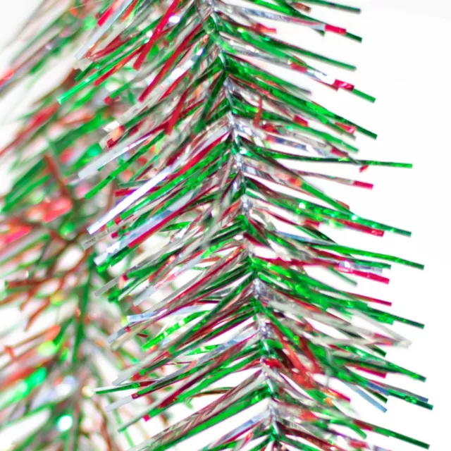 Red Green and Silver Tinsel Christmas Garland 30FT Length Holiday Decorations