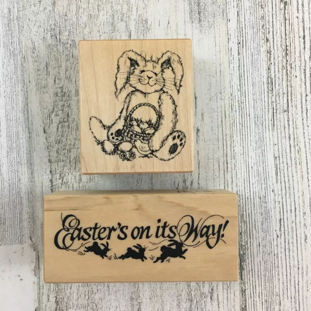 Lot 2 PSX Rubber Stamps Easter E-2533 Bunny Egg Basket Easters On Its Way F-1918