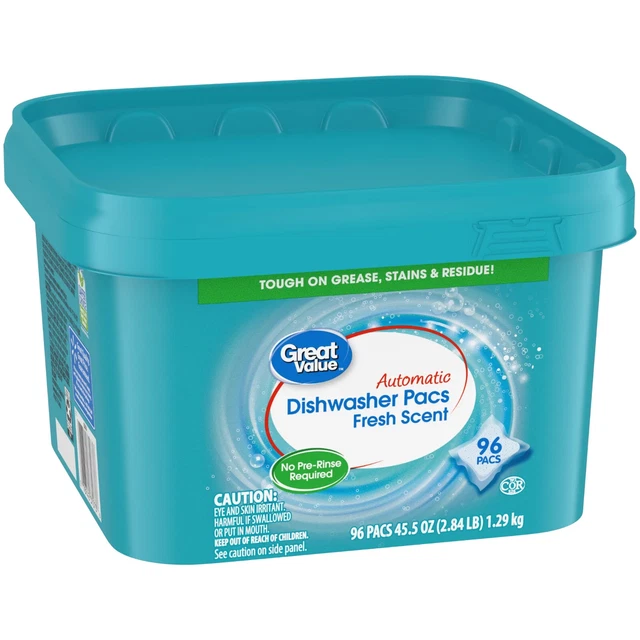 GREAT VALUE PACS Dishwasher Detergent Pods, Clean and Fresh Scent, 45.5