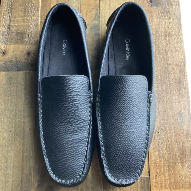 Calvin Klein  Menton Men’s Black Pebbled Leather Driving Loafers Shoes Size 12