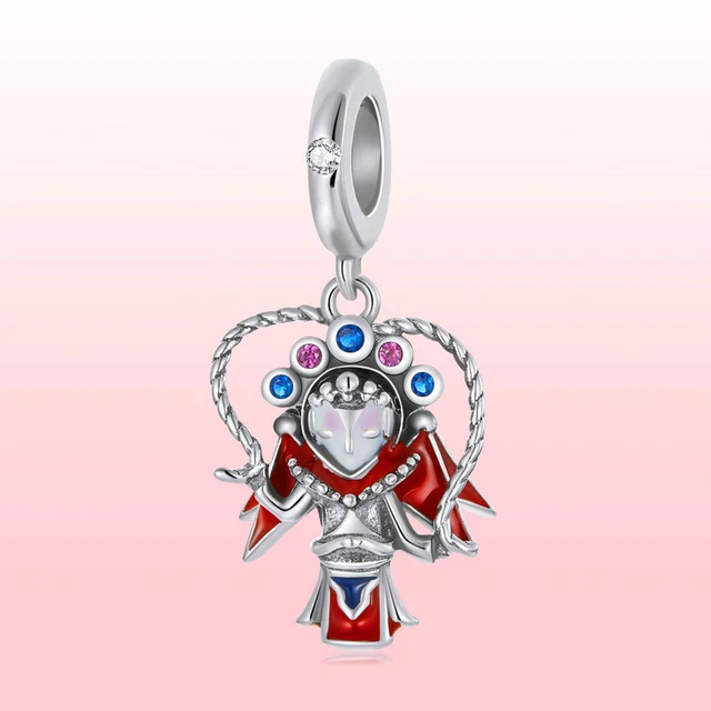VOROCO European 925 Sterling Silver Charm Enamel Opera doll pendant Fit Bracelet