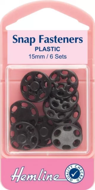 Hemline 15mm Sew On Plastic Press Snap Fasteners Black - each