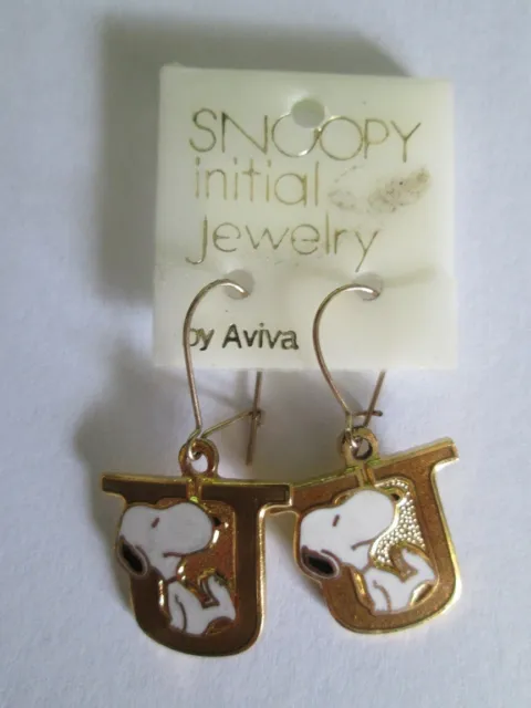 Snoopy Aviva Brand Snoopy Tan Initial U Earrings New, Mint On Card!