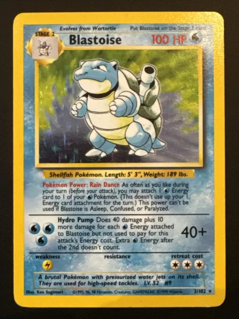 Pokemon TCG Blastoise 2/102 Base Set Card 1999 HOLO RARE WOTC